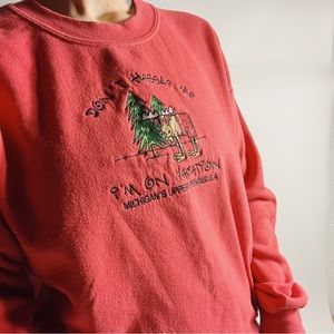 Y2K Upper Peninsula Holiday Reindeer Crewneck Light Red Sweatshirt Adult Medium